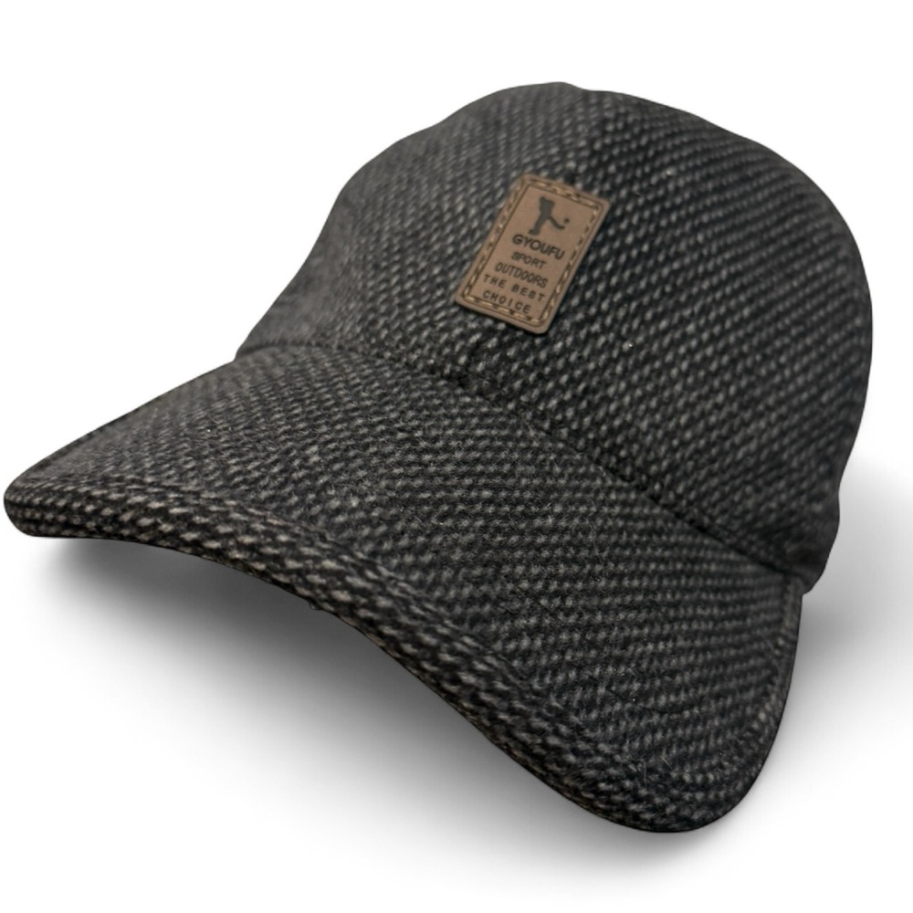 GYOUFU Sport Outdoors grey tweed cap with earflaps adjustable back strap